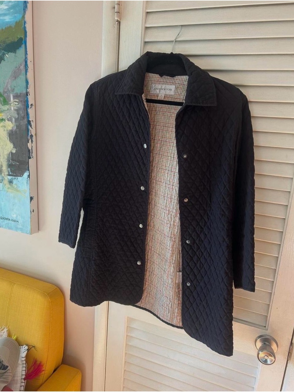 Jones New York Black Quilted Button-Front Tunic Jacket